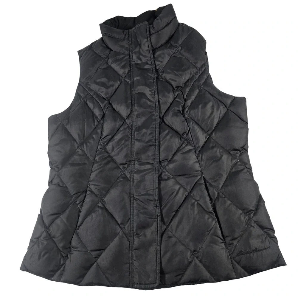 Eddie Bauer Womens Black Goose Down Puffer Vest Diamond Quilted Size M 11337‎